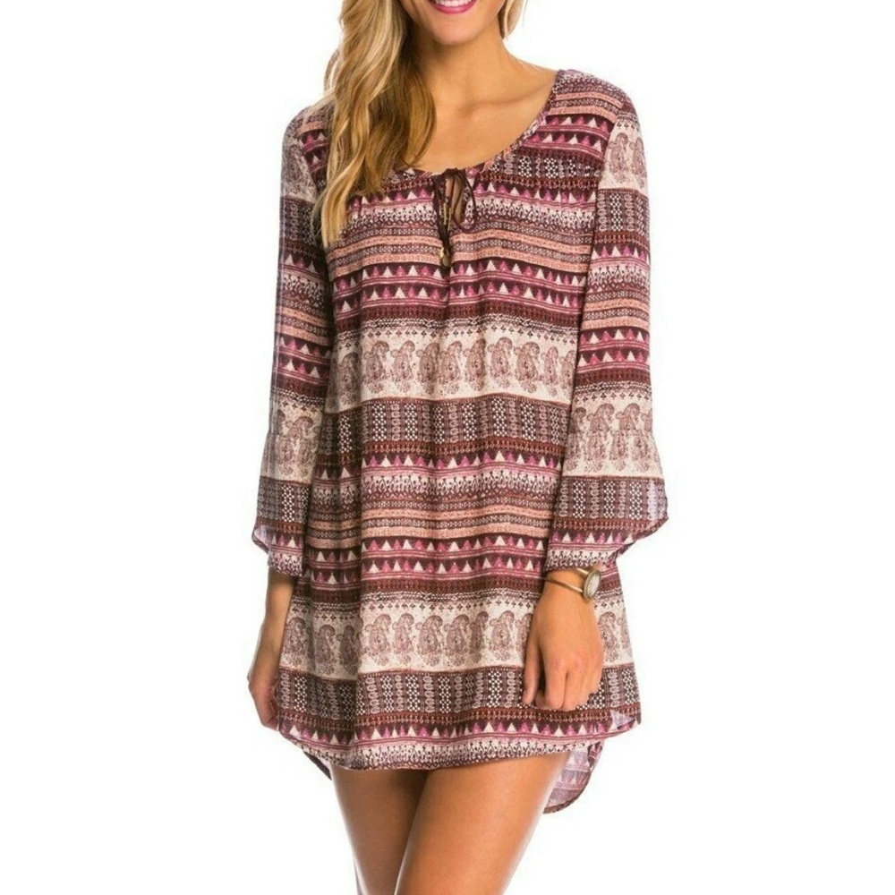 NWT Billabong Take Me Away Pinot Print Boho Shift Retro Mod Dress‎ XS X Small